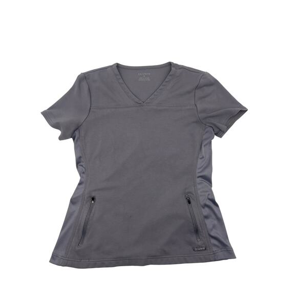 Jaanuu Womens Gray Stretch 2 Pocket Pontelux Scrub Top Size Small - Picture 1 of 11